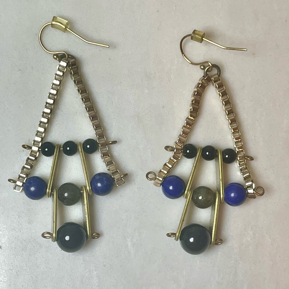Bohemian Blue and Gold Artclass Dangle Earrings